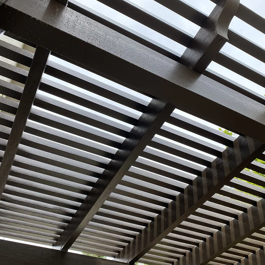 View of brown lattice while sitting underneath